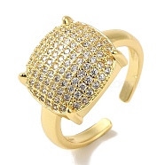 Rack Plating Brass Micro Pave Clear Cubic Zirconia Cuff Ring, Rectangle Open Ring for Women Men, Cadmium Free & Lead Free, Real 18K Gold Plated, Adjustable(RJEW-P104-01G)