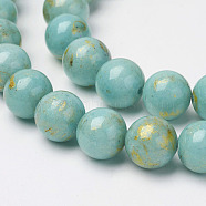 Natural Mashan Jade Beads Strands, with Gold Powder, Dyed, Round, Turquoise, 8mm, Hole: 1mm, about 48pcs/strand, 16 inch(X-G-P232-01-H-8mm)