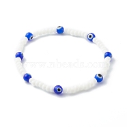 Glass Beads & Handmade Lampwork Beads Stretch Bracelets for Kid, Evil Eye, Blue, Inner Diameter: 2-7/8 inch(7.2cm)(BJEW-JB06475-03)
