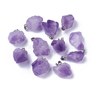 Natural Amethyst Pendants, with Brass Findings, Nuggets, Platinum, 20~26x12~20x10~16mm, Hole: 4x4mm(X-G-G779-01P)