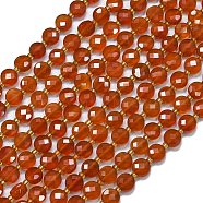 Natural Carnelian Beads Strands, with Seed Beads, Faceted, Dyed & Heated, Flat Round, 6~6.5x4mm, Hole: 1mm, about 50pcs/strand, 15.35''(39cm)(G-K389-B19-01)