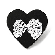 Heart with Picky Promise Skeleton Hand Enamel Pin, Electrophoresis Black Alloy Brooch for Backpack Clothes, Black, 28.5x30x1.6mm(JEWB-B006-05D)