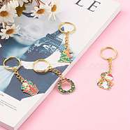 Christmas Alloy Enamel Keychain, with Iron Findings, Golden, 7.7~8.3cm, 4pcs/set(KEYC-JKC00240-S)