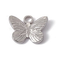 304 Stainless Steel Pendants, Butterfly Charm, Stainless Steel Color, 11.5x15x3.5mm, Hole: 2.5mm(STAS-P316-17P)