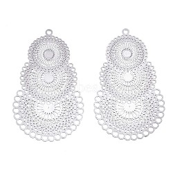 304 Stainless Steel Filigree Pendants, Etched Metal Embellishments, Kaleidoscope Pattern, Stainless Steel Color, 40x24.5x0.3mm, Hole: 1.2mm(X-STAS-R102-10P)