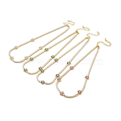 Cubic Zirconia Chain Necklace for Girl Women Gift, Flower Necklace with Brass Chain Extender & Lobster Claw Clasps, Lead Free & Cadmium Free, Long-Lasting Plated, Mixed Color, 16 inch(40.7~40.8cm)(NJEW-A005-05G)
