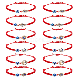 Elite 2 Sets Resin Evil Eye Braided Bead Bracelets Set, Crystal Rhinestone Tree & Hamsa Hand & Cross Link Stackable Bracelets for Women, Red, 1-3/4~3-1/8 inch(4.6~7.9cm), 1pc/style, 6 style, 6pcs/set(BJEW-PH0004-19)