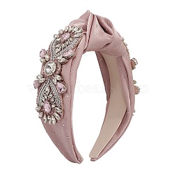 Crystal Rhinestone Baroque Wide Head Bands for Women, with Stain Fabric Wrapped Zinc Alloy and Claw Chains, Pink, 190x140x60mm(OHAR-PW0001-185B)