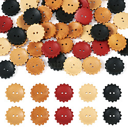 60Pcs 5 Styles Spray Painted Natural Wood Buttons, Gear, 2-Hole, Mixed Color, 27.5x6mm, Hole: 2.2mm(WOOD-TA0002-91)