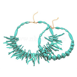 Resin Coral Shaped Beaded Double Layer Necklaces for Women, Golden, Dark Turquoise, 15.75~17.32 inch(40~44cm), 2pcs/set(FS-WG3D4DE-10)