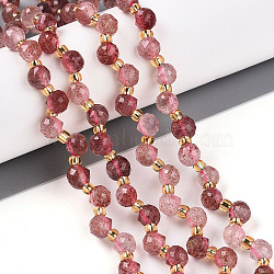 Natural Strawberry Quartz Beads Strands, with Seed Beads, Faceted, Teardrop, 6~7x5~6.5mm, Hole: 0.9mm, about 49~57pcs/strand, 13.58~14.96''(34.5~38cm), Seed Beads: 3x2mm(G-T141-55)