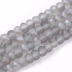 Electroplate Glass Beads Strands, Faceted, Half Plated, Matte Style, Rondelle, Light Grey, 4x3mm, Hole: 1mm, about 150pcs/strand, 18.9 inch(EGLA-S141-4mm-01D)
