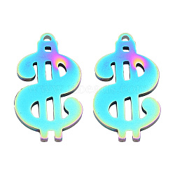 Ion Plating(IP) 201 Stainless Steel Charms, Dollar Sign, Rainbow Color, 26x15x1.5mm, Hole: 1.2mm(STAS-N098-133M)