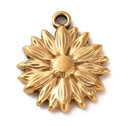 304 Stainless Steel Pendants, Golden, Daisy, 21.5x18.5x3mm, Hole: 2.3mm(STAS-F298-01)