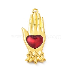 Alloy Enamel Pendants, Golden, Heart with Hand Charm, Golden, 43x15x3mm, Hole: 2.2mm(X-ENAM-P252-05G)