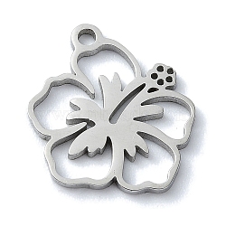 Non-Tarnish 304 Stainless Steel Pendants, Laser Cut, Flower Charms, Stainless Steel Color, 14x13x1mm, Hole: 1mm(X-STAS-C097-17P)