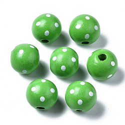 Painted Natural Wood European Beads, Large Hole Beads, Printed, Round with Dot, Green, 16x15mm, Hole: 4mm(WOOD-S057-056D)