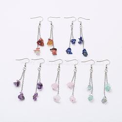 Natural Gemstone Chip Dangle Earrings, with 316 Surgical Stainless Steel Cable Chains and Brass Earring Hooks, 74mm, pin: 0.6mm(EJEW-JE02417)