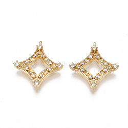 Brass Pendant Rhinestone Settings, with Cubic Zirconia, Rhombus, Clear, Nickel Free, Real 18K Gold Plated, Fit for 0.5mm rhinestone, 19x17.5x2.5mm, Hole: 0.8mm(KK-S350-085G)