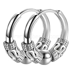 304 Stainless Steel Beaded Hoop Earrings, Dragon Pattern, Stainless Steel Color, 14x2.5mm(PW-WG23967-09)