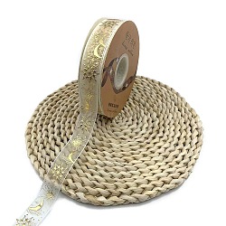 50 Yards Gold Stamping Organza Ribbon, Polyester Printed Ribbon, for Gift Wrapping, Party Decorations, Sun, 1 inch(25mm)(PW-WG43948-03)