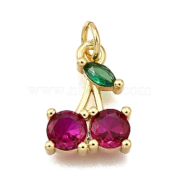 Rack Plating Brass Micro Pave Cubic Zirconia Pendants, Cherry, with Jump Ring, Cadmium Free & Lead Free, Long-Lasting Plated, Real 18K Gold Plated, 14.5x10.5x3.5mm, Hole: 3.5mm(KK-K401-57G)