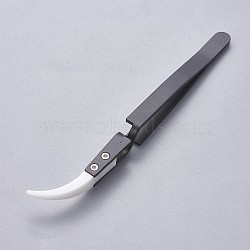 Stainless Steel Beading Tweezers, with Porcelain, Gunmetal & Stainless Steel Color, 13.8x0.85~1cm(TOOL-F006-04A)
