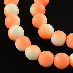 Two-Color Baking Painted Glass Bead Strands, Round, Dark Orange, 6mm, Hole: 1.3~1.6mm, about 138pcs/strand, 32.5 inch(DGLA-R050-6mm-23)