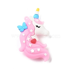 PVC Opaque Plastic Big Pendants, Unicorn, Pearl Pink, 62.5x37x15mm, Hole: 2mm(X-KY-D022-04B)