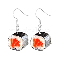 Acrylic Food Model Dangle Earrings, Jewely for Women, Black, Sushi, 40~50mm(PW-WG51A76-01)