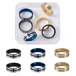 6Pcs 3 Colors Stainless Steel Plain Band Rings, Cross Grooved Rings for Men Women, Mixed Color, US Size 9(18.9mm), 2Pcs/color(RJEW-CF0001-02)