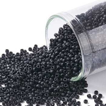 TOHO Round Seed Beads, Japanese Seed Beads, (49F) Opaque Frost Jet, 15/0, 1.5mm, Hole: 0.7mm, about 3000pcs/10g