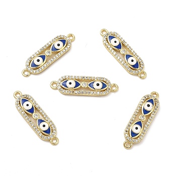 Brass Micro Pave Clear Cubic Zirconia Connector Charms with Enamel, Oval Links with Evil Eye, Real 18K Gold Plated, Royal Blue, 24.5x7x2.8mm, Hole: 1.4mm
