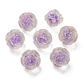 UV Plating Rainbow Iridescent Acrylic Beads, Two Tone Bead in Bead, Rose, Lilac, 15.5x16x15mm, Hole: 3mm