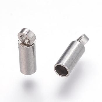 304 Stainless Steel Cord Ends, End Caps, Stainless Steel Color, 8x2.5mm, Hole: 1.5mm, Inner Diameter: 2mm