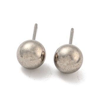 304 Stainless Steel with 201 Stainless Steel Smooth Round Ball Stud Earring Findings, Stainless Steel Color, 18x7x7mm