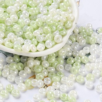 Glass Seed Beads, Opaque Colours Luster, Round, Honeydew, 5~5.5x3~3.5mm, Hole: 1.5~1.6mm, about 3488pcs/pound