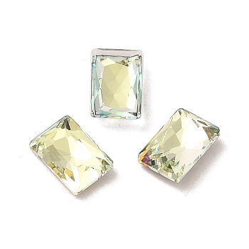 Glass Rhinestone Cabochons, Point Back & Back Plated, Faceted, Rectangle, Jonquil, 6x4x2mm