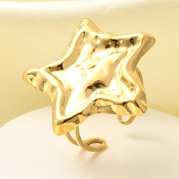 304 Stainless Steel Open Cuff Ring for Women, Real 18K Gold Plated, Star, Star: 29x29mm, Adjustable