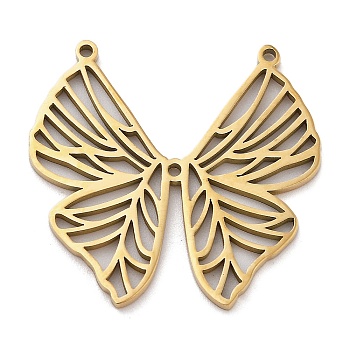 304 Stainless Steel Pendants, Laser Cut, Butterfly Charm, Real 18K Gold Plated, 26x27.5x1.5mm, Hole: 1.2mm