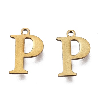 Vacuum Plating  304 Stainless Steel Charms, Laser Cut, Alphabet, Antique Bronze, Letter.P, 12.5x8x0.8mm, Hole: 1mm