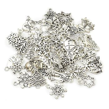 30Pcs Christmas Theme Tibetan Style Alloy Pendants, Mixed Shapes, 14~32x9~17x1.4~7mm, Hole: 1.4~2mm