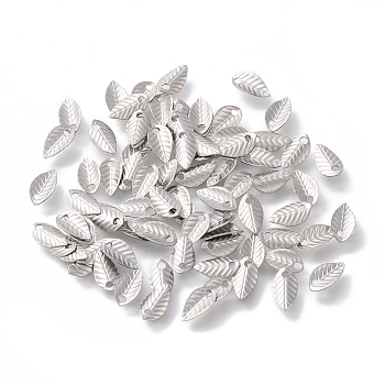 316 Surgical Stainless Steel Charms, Leaf, Stainless Steel Color, 7x3.5x1mm, Hole: 1mm