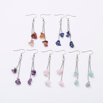 Natural Gemstone Chip Dangle Earrings, with 316 Surgical Stainless Steel Cable Chains and Brass Earring Hooks, 74mm, pin: 0.6mm