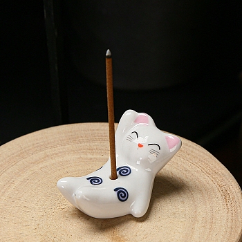 Porcelain Incense Burners, Incense Holders, Home Office Teahouse Zen Buddhist Supplies, Cat Shape, 20x40x25mm