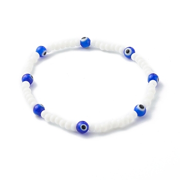 Glass Beads & Handmade Lampwork Beads Stretch Bracelets for Kid, Evil Eye, Blue, Inner Diameter: 2-7/8 inch(7.2cm)