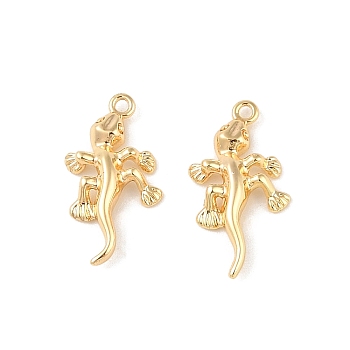 Brass Pendants, Cadmium Free & Nickel Free & Lead Free, Gecko, Real 18K Gold Plated, 17x8.5x2.5mm, Hole: 1mm