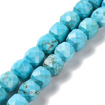 Natural Howlite Beads Strands, Dyed, Faceted Rhombus Cut, Cube, Medium Turquoise, 7x7x7mm, Hole: 1mm, about 52~57pcs/strand, 15.16~15.55''(37.5~39.5cm)