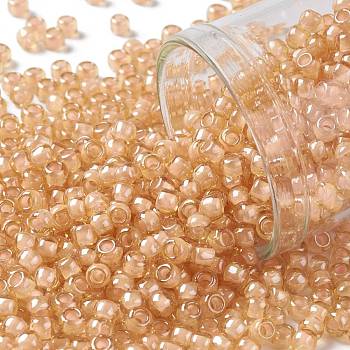 TOHO Round Seed Beads, Japanese Seed Beads, (955) Inside Color Crystal/Peach Lined, 8/0, 3mm, Hole: 1mm, about 222pcs/10g