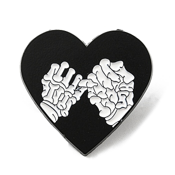 Heart with Picky Promise Skeleton Hand Enamel Pin, Electrophoresis Black Alloy Brooch for Backpack Clothes, Black, 28.5x30x1.6mm